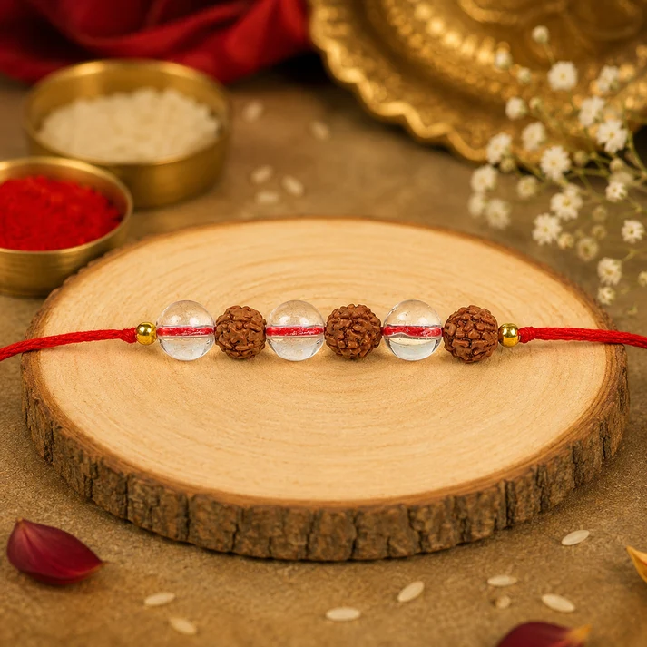 shiv shakti band bracelet natural clear quartz 5 mukhi rudraksha crystal stone bracelet for men women