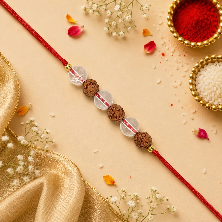 shiv shakti band bracelet natural clear quartz 5 mukhi rudraksha crystal stone bracelet for men women spiritual protection peace mental clarity positive energy