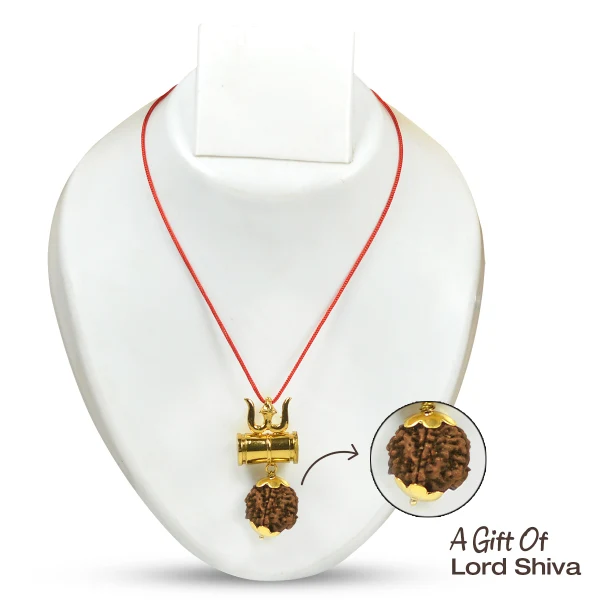 trishakti rudraksha damru locket pendant for protection spiritual strength